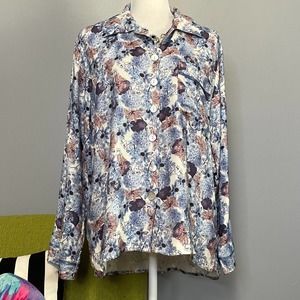 Papinelle Floral & Leaf Soft Flannel Button Down Sleep Top NEW